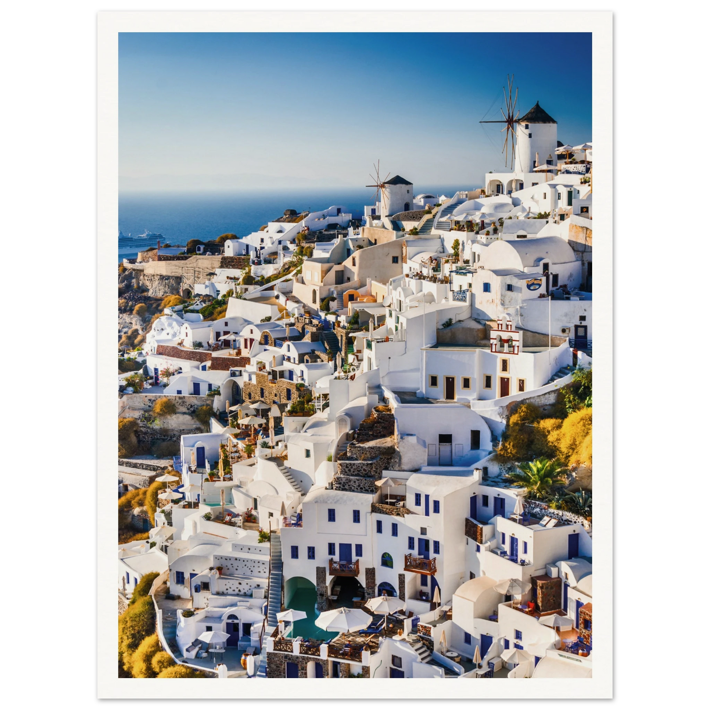 Whitewashed Buildings of Mykonos Poster 30x40 cm 12x16″ Border
