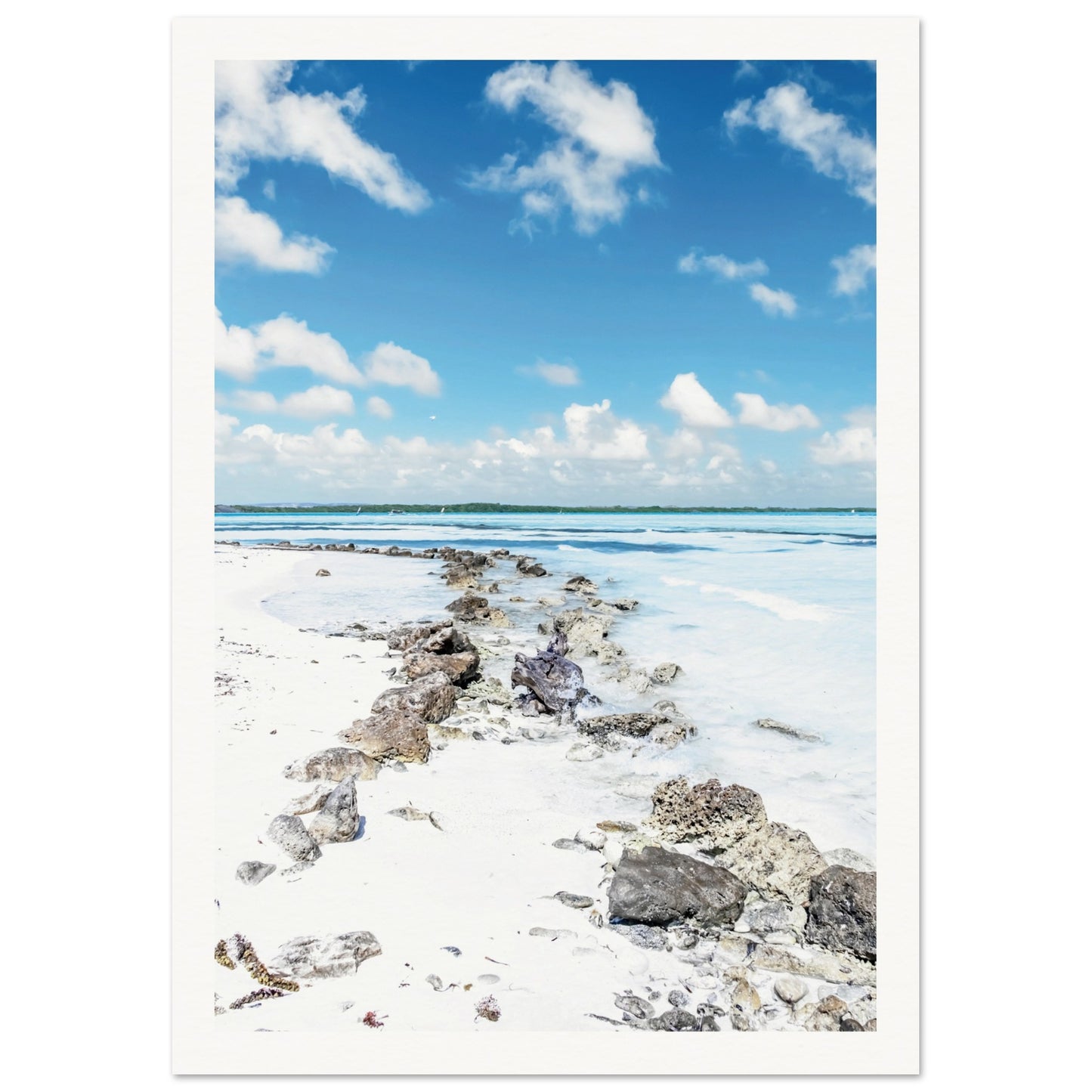 A Caribbean Sandy White Beach Poster 21x29.7 cm 8x12" Border