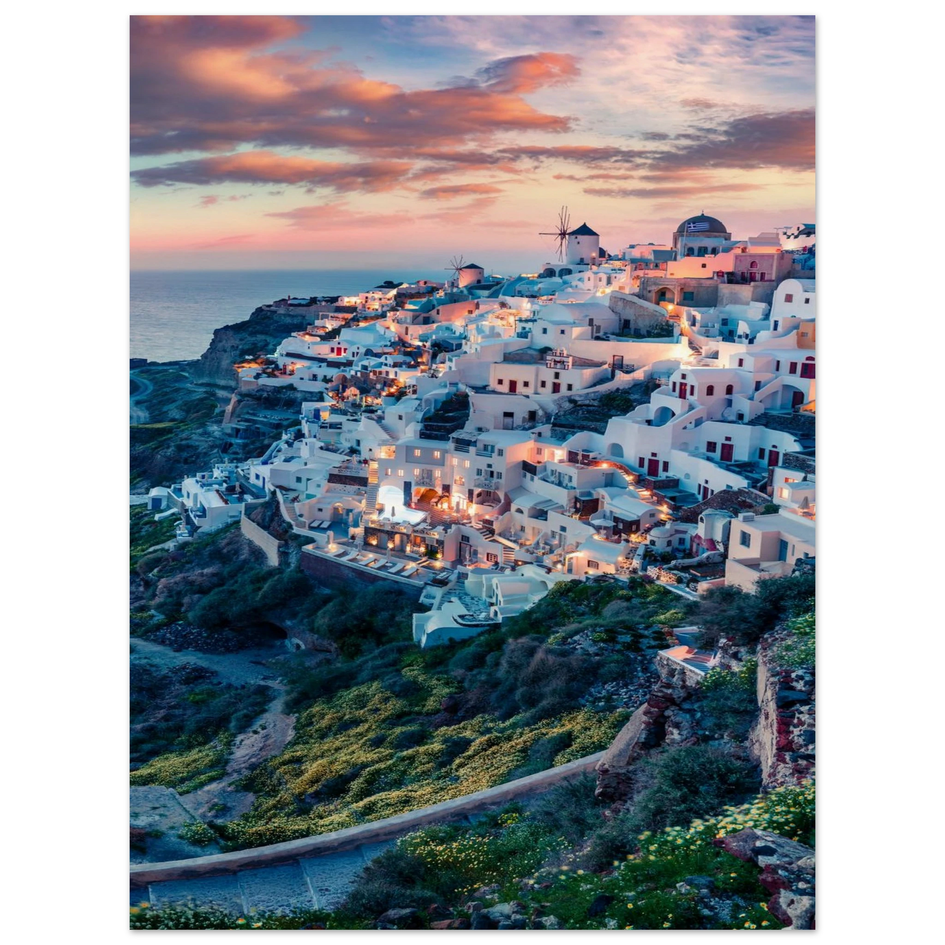 Dusk in Santorini Poster 30x40 cm 12x16″ No Border
