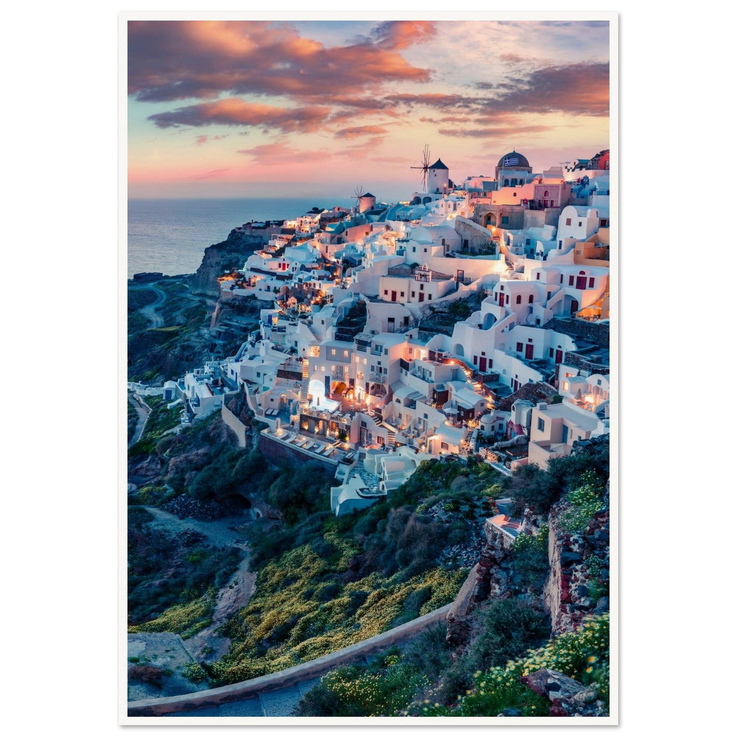 Dusk in Santorini Poster