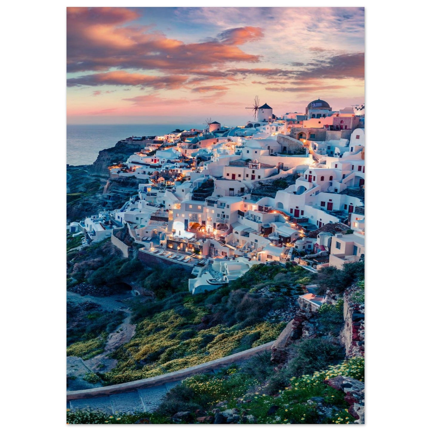 Dusk in Santorini Poster