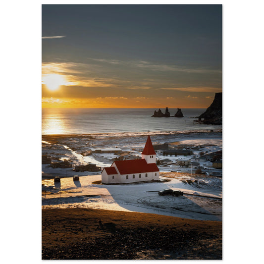 Vík í Mýrdal Red Roof Church Iceland Print A3 (29.7 x 42 cm) Border