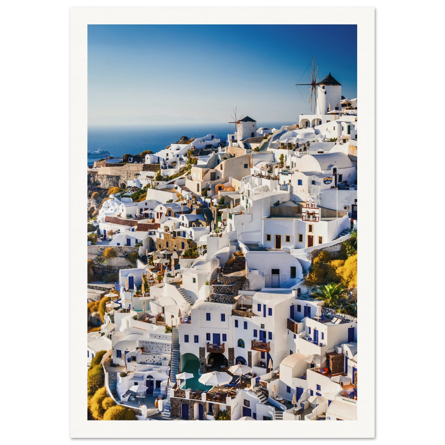 Whitewashed Buildings of Mykonos Poster 21x29.7 cm 8x12" Border