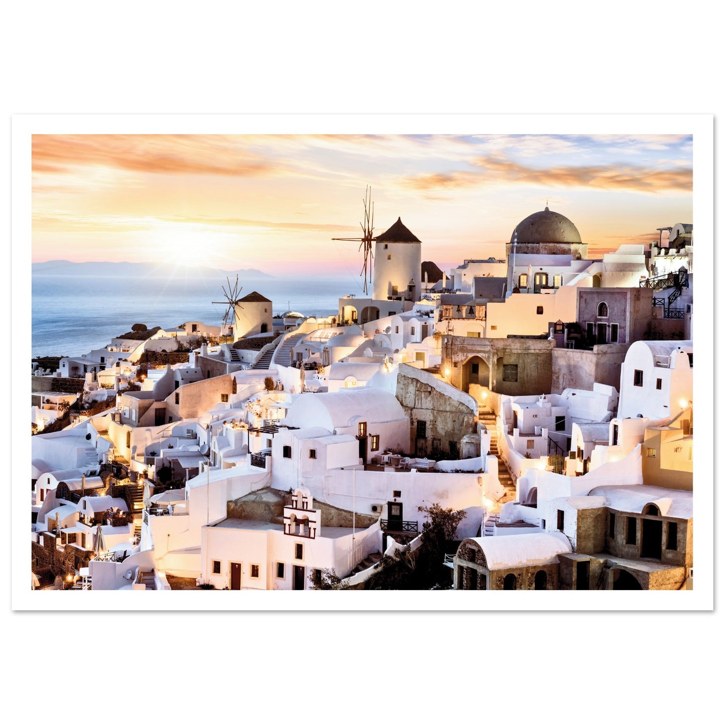 Sunset on Mykonos, Greece Poster A3 (29.7 x 42 cm) Border