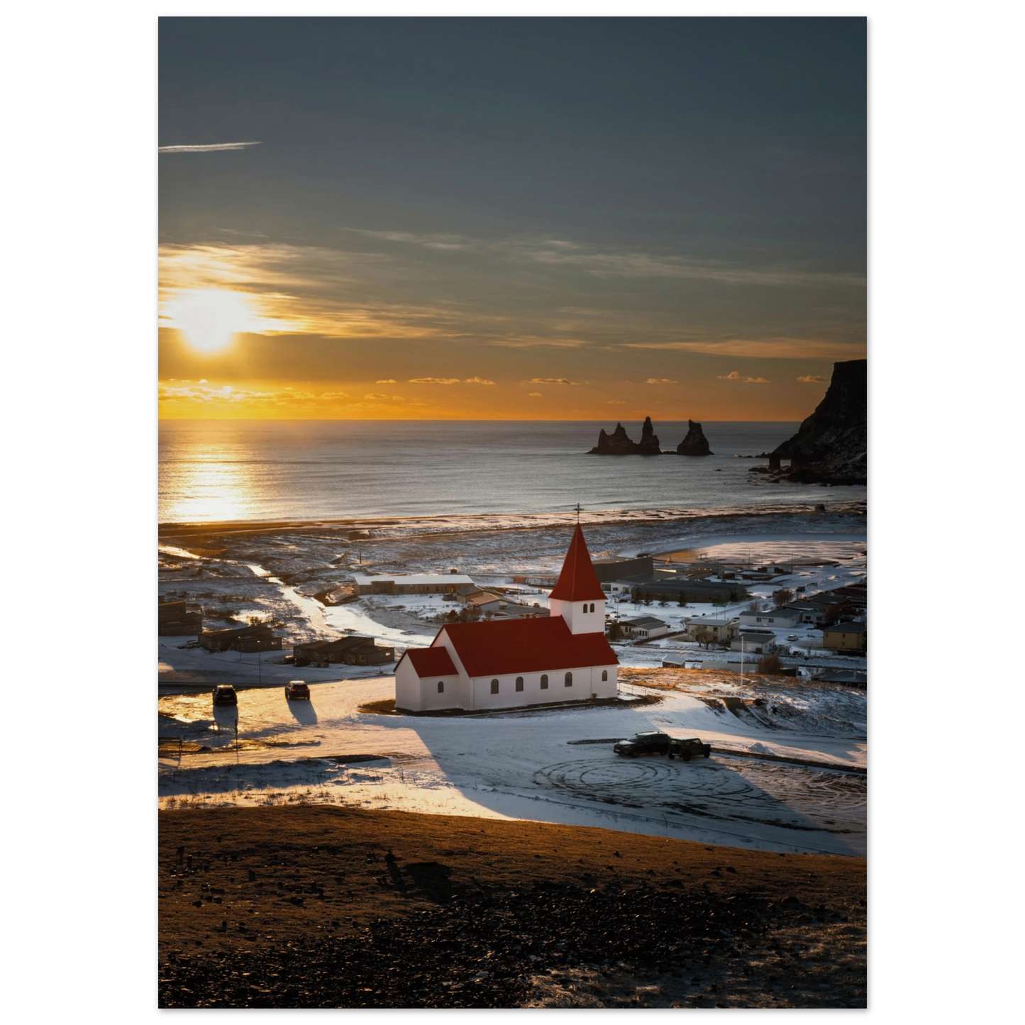 Vík í Mýrdal Red Roof Church Iceland Poster 50x70 cm 20x28″ No Border