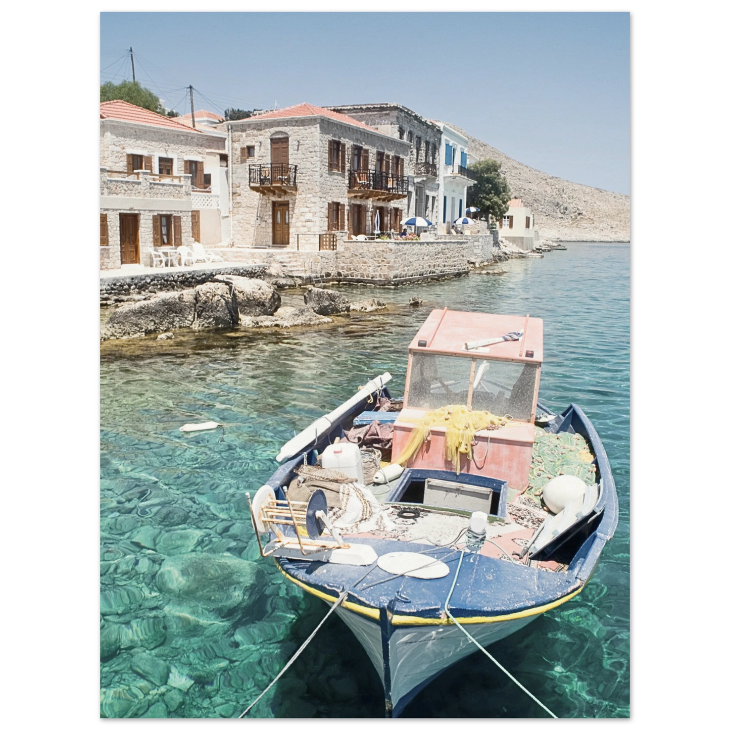 Shores of Crete Fishing Boat Poster 30x40 cm 12x16″ No Border