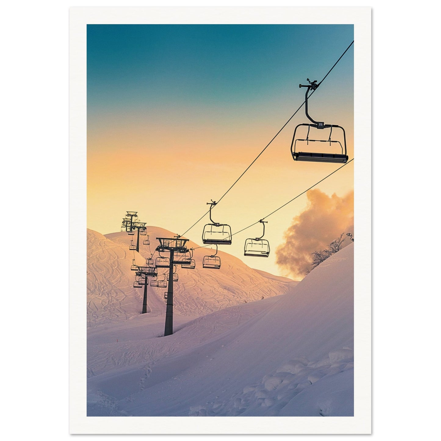 Golden Sunrise Ski Slovenia Poster 21x29.7 cm 8x12" Border