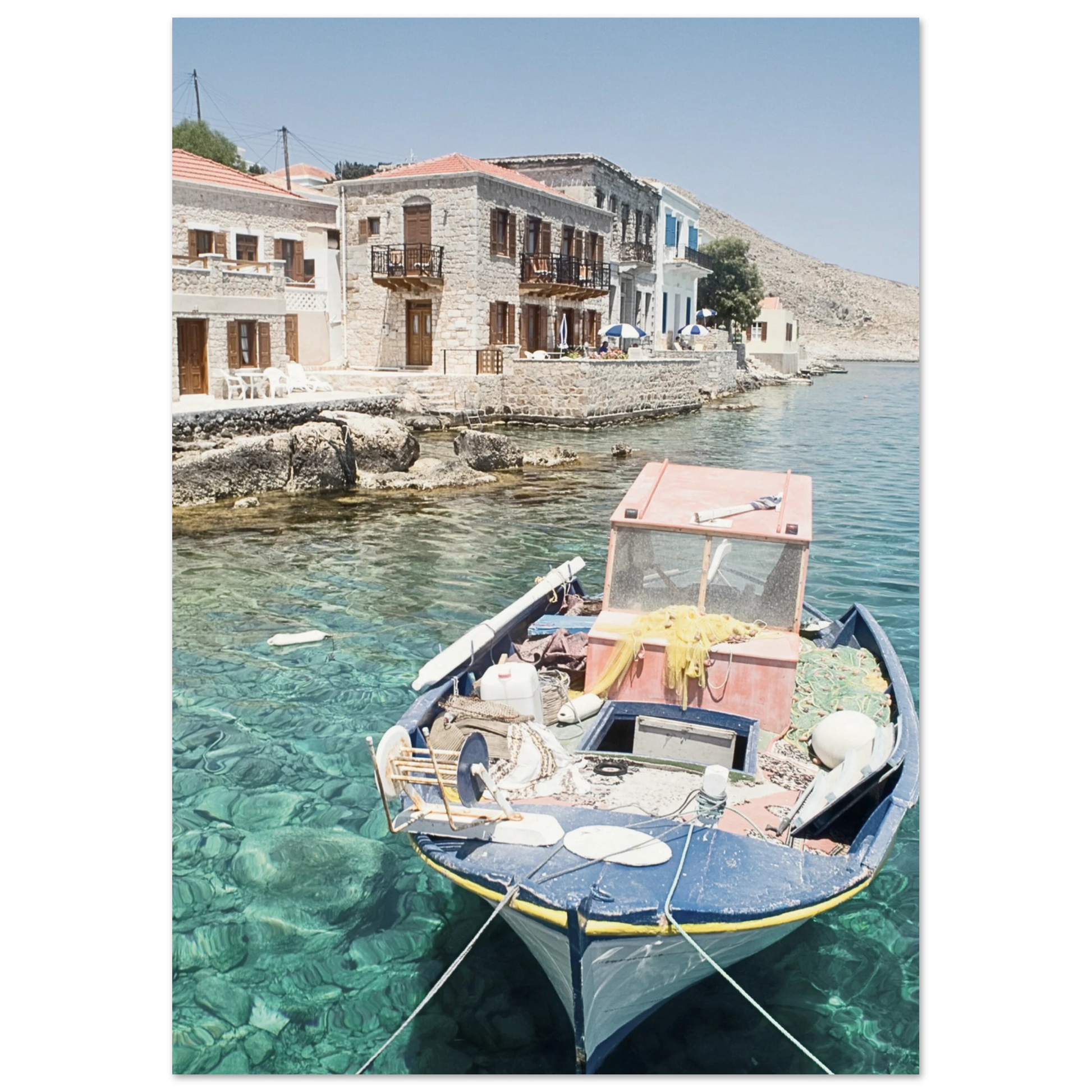 Shores of Crete Fishing Boat Poster 21x29.7 cm 8x12" No Border