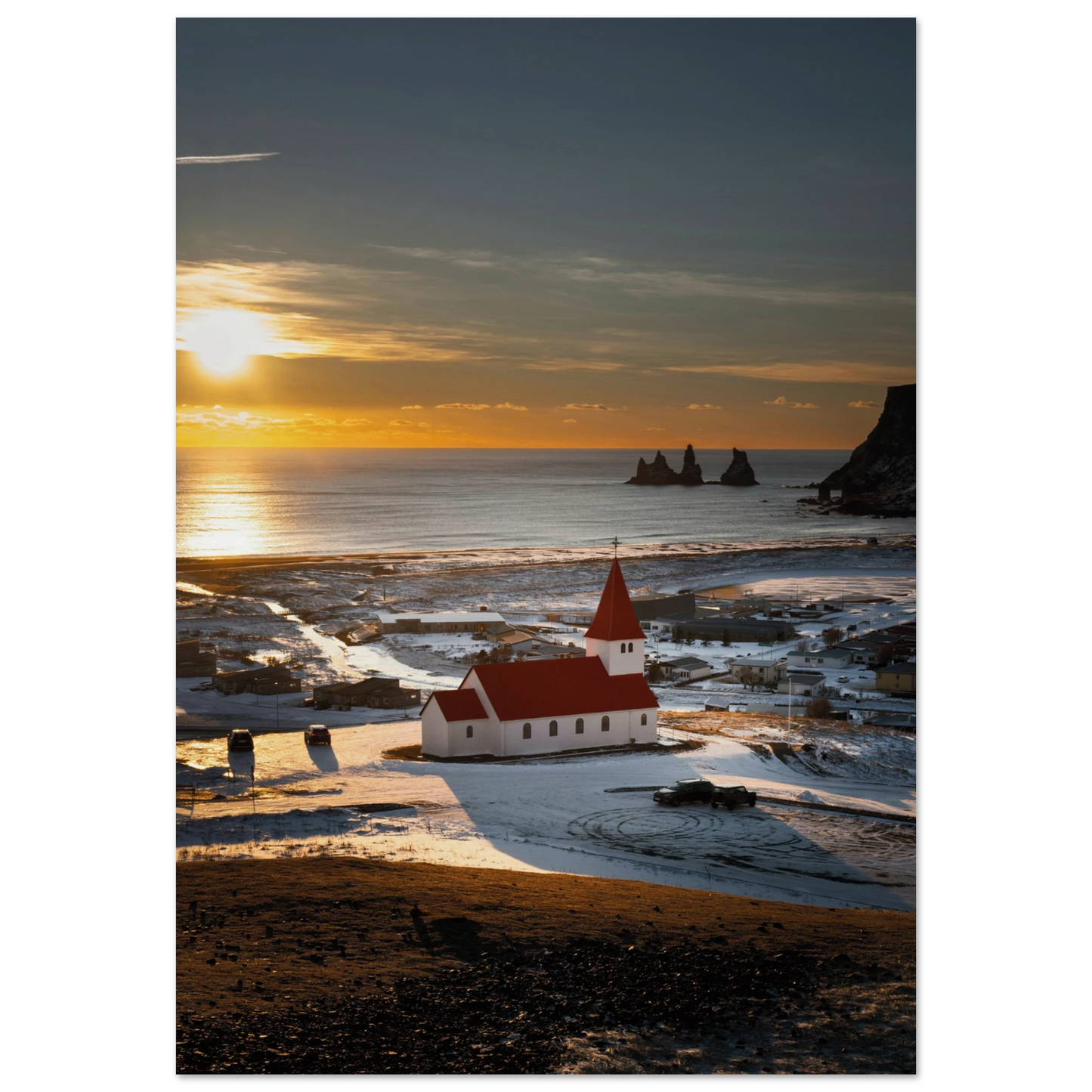 Vík í Mýrdal Red Roof Church Iceland Poster 70x100 cm 28x40″ No Border