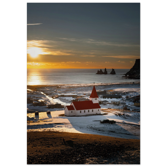 Vík í Mýrdal Red Roof Church Iceland Poster 70x100 cm 28x40″ No Border
