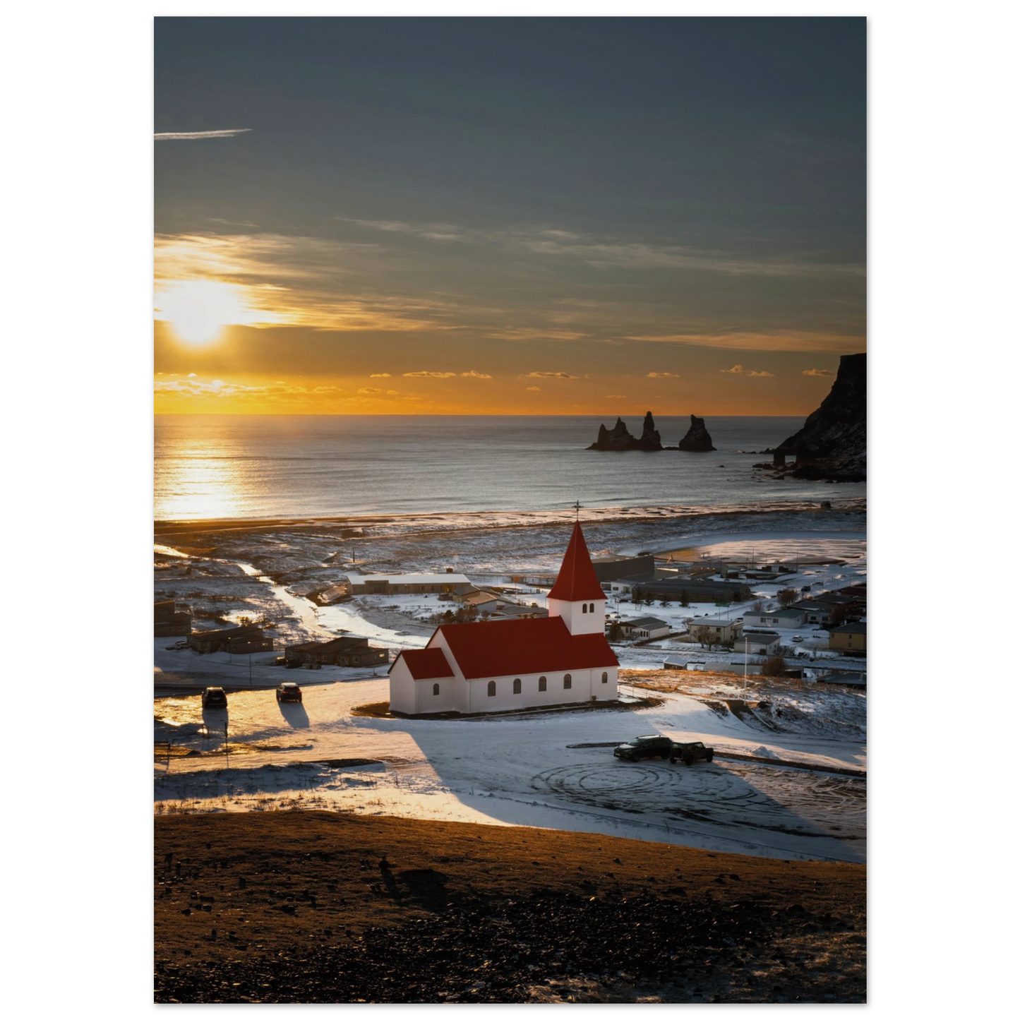 Vík í Mýrdal Red Roof Church Iceland Poster 13x18 cm 5x7″ No Border