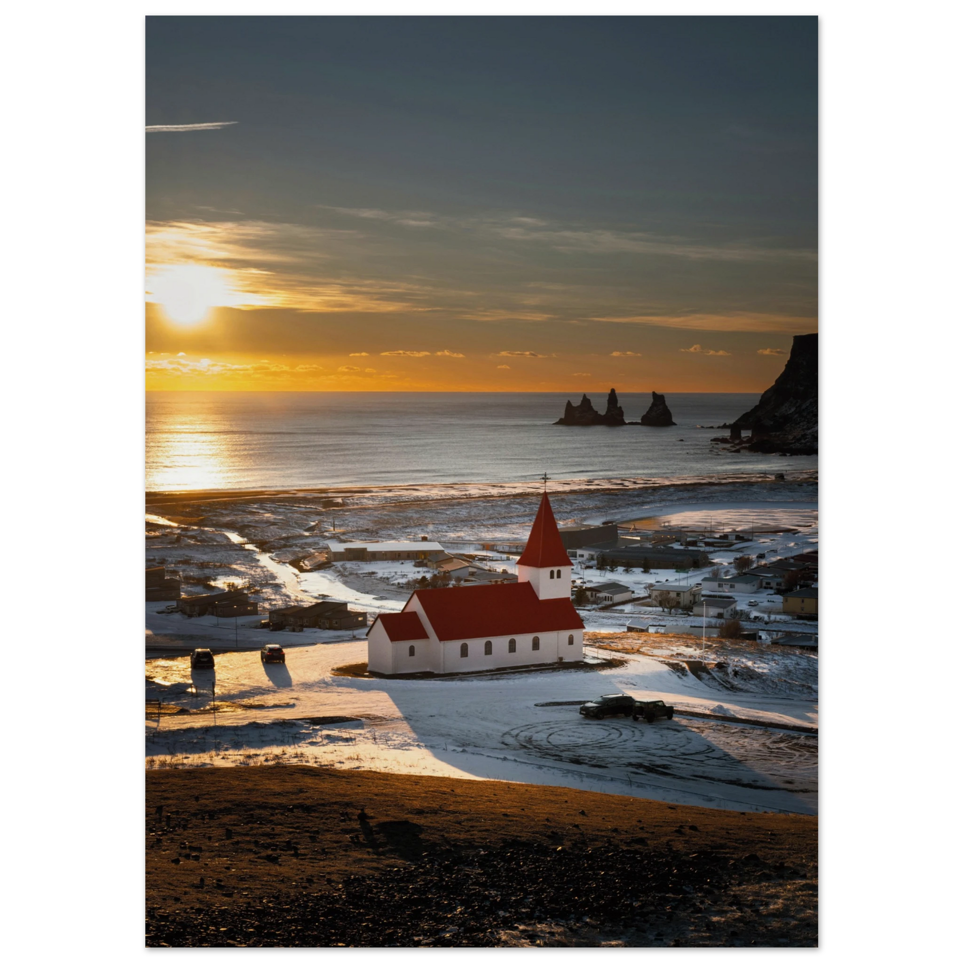 Vík í Mýrdal Red Roof Church Iceland Poster 13x18 cm 5x7″ No Border