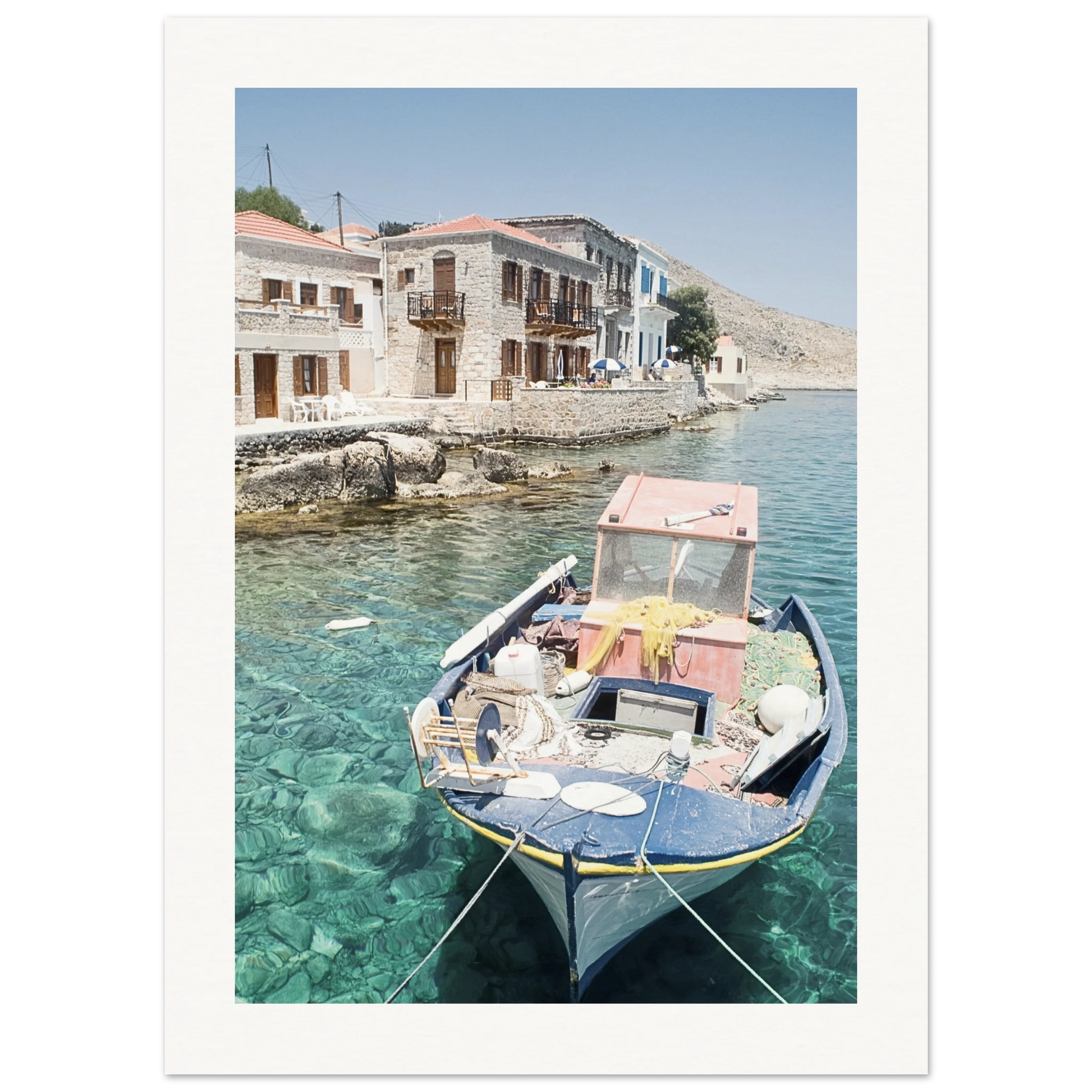 Shores of Crete Fishing Boat Poster 13x18 cm 5x7″ Border