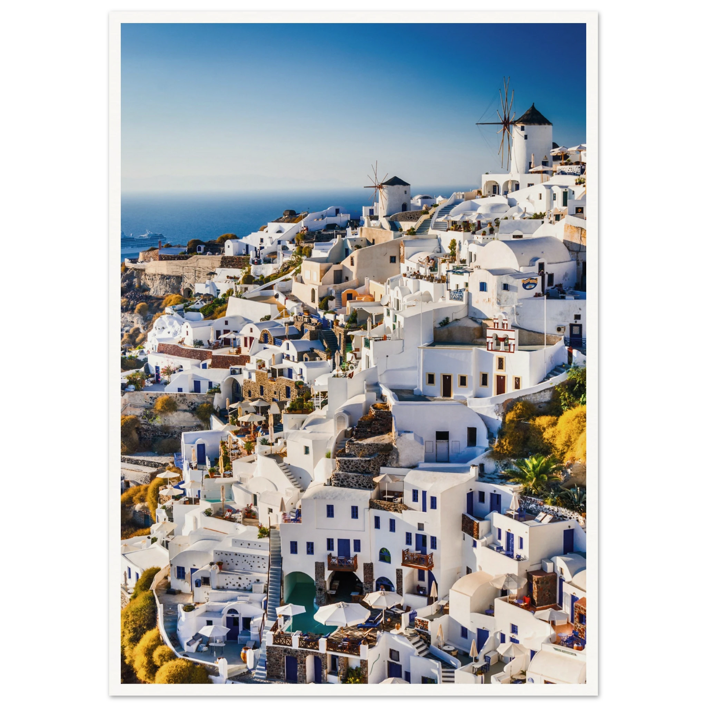 Whitewashed Buildings of Mykonos Poster 50x70 cm 20x28″ Border