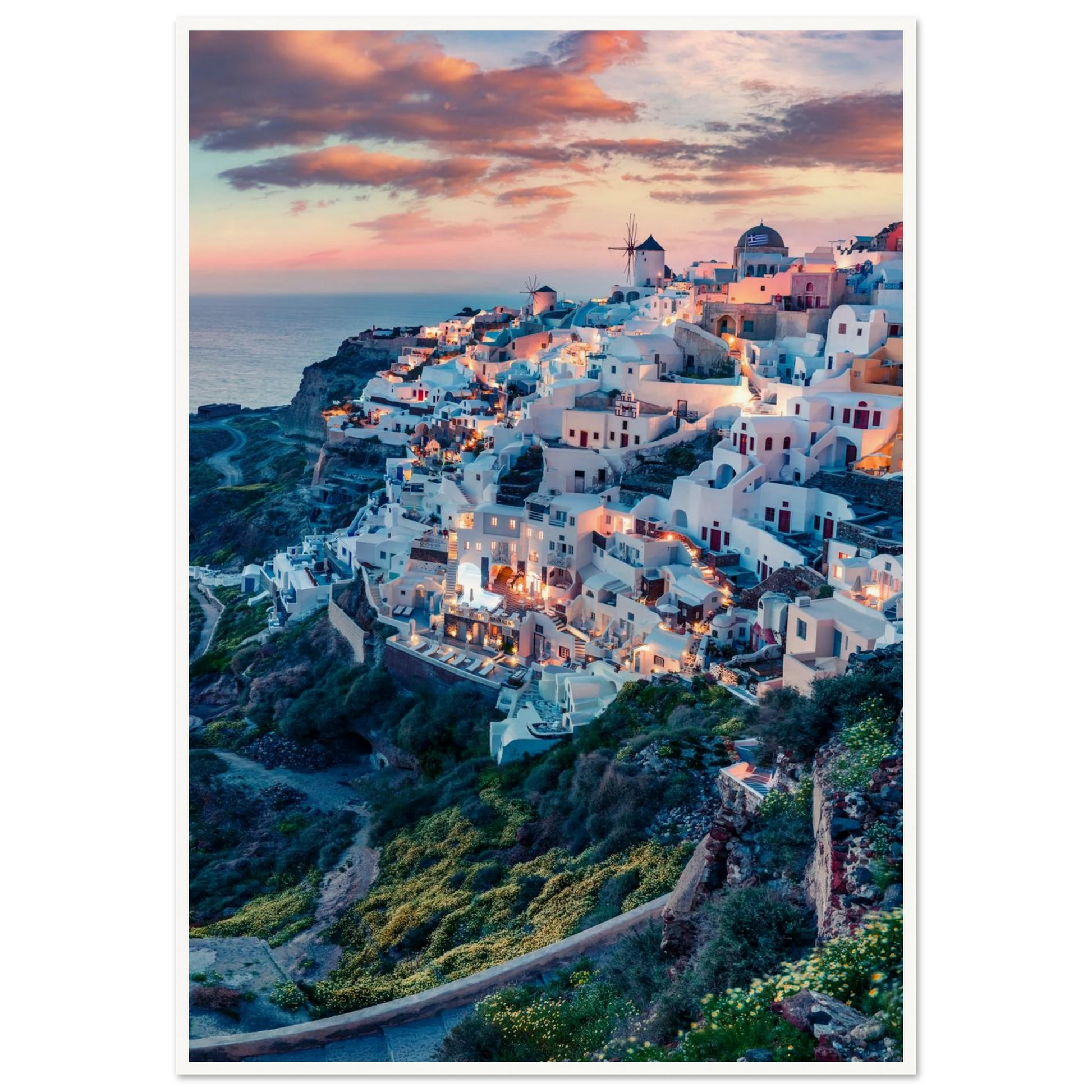 Dusk in Santorini Poster 70x100 cm 28x40″ Border