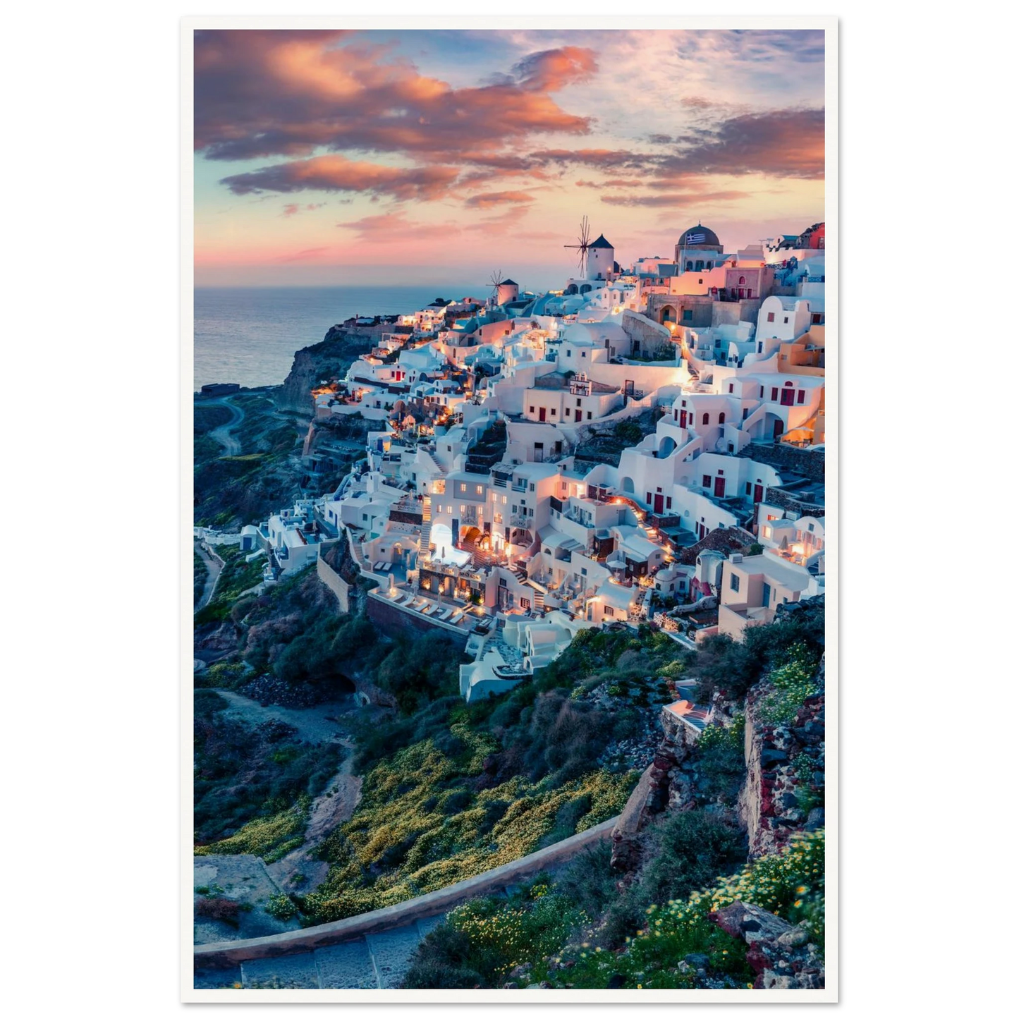 Dusk in Santorini Poster 60x90 cm 24x36″ Border