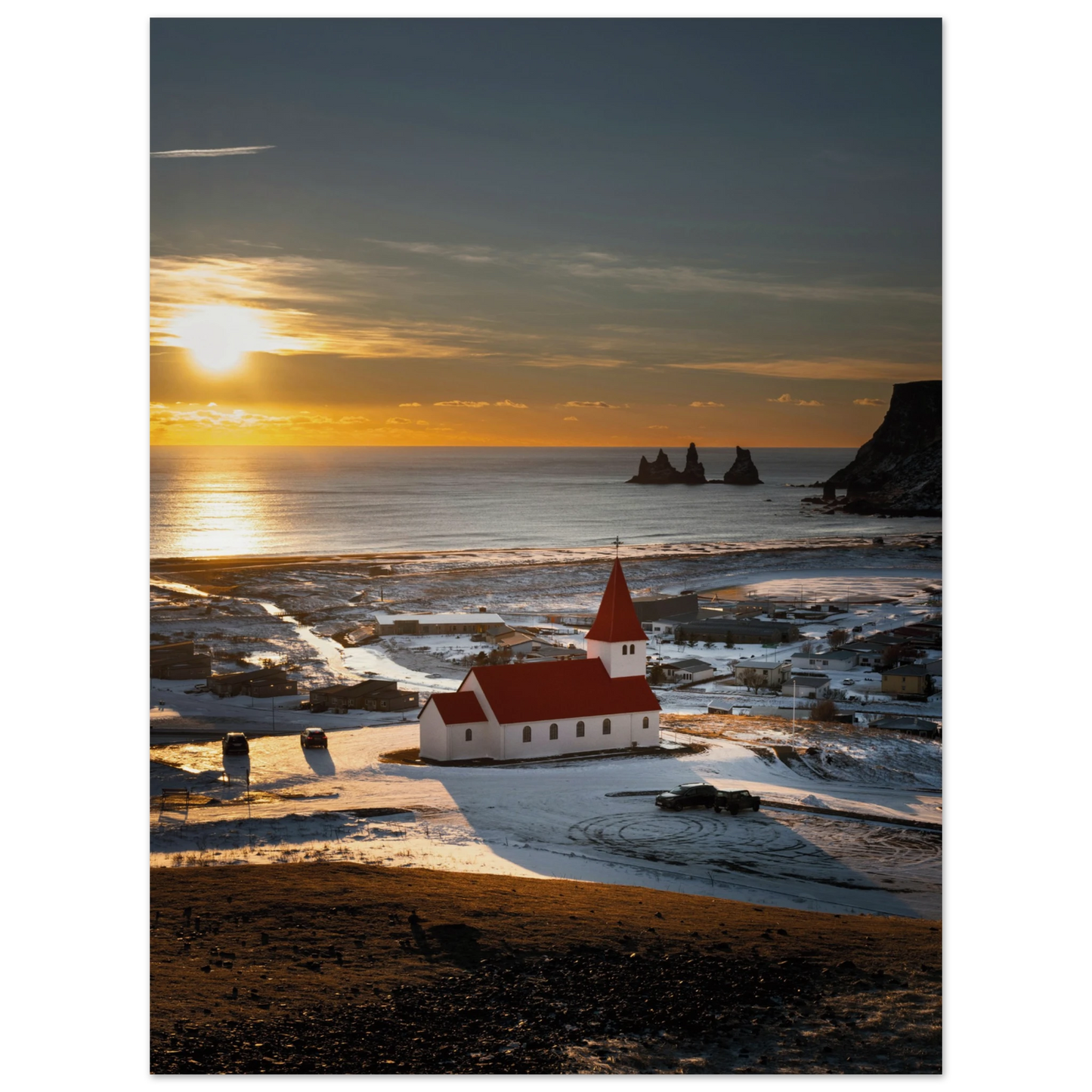 Vík í Mýrdal Red Roof Church Iceland Poster 30x40 cm 12x16″ No Border