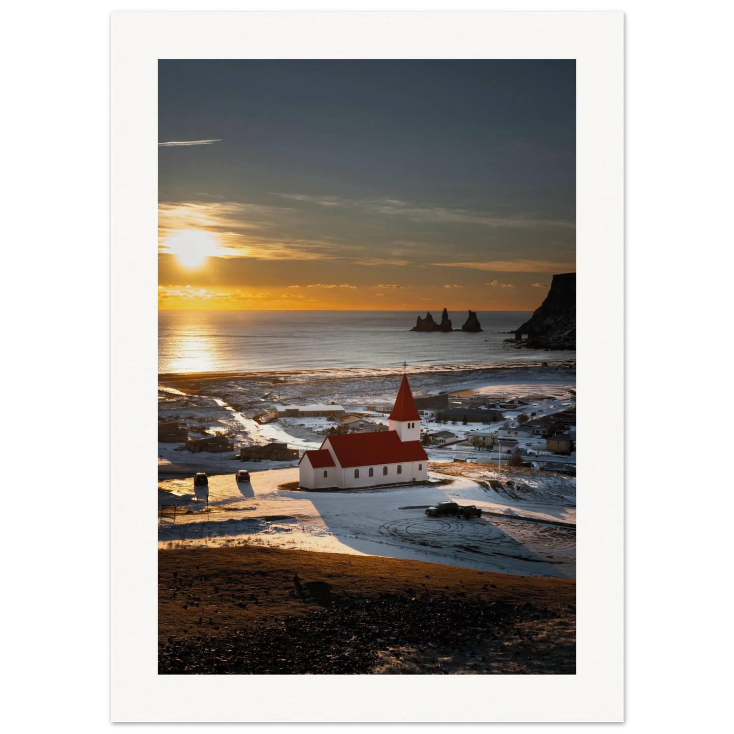 Vík í Mýrdal Red Roof Church Iceland Poster 13x18 cm 5x7″ Border