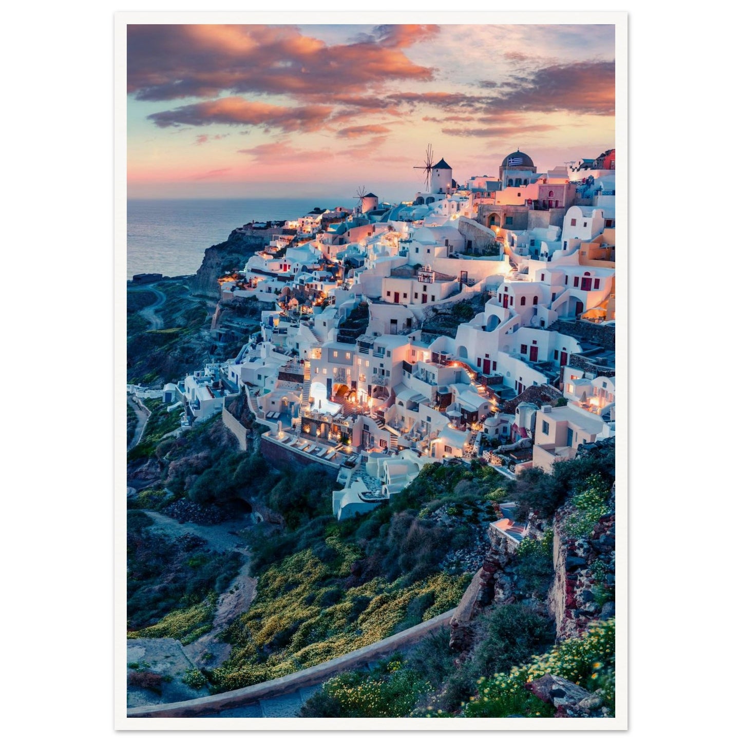 Dusk in Santorini Poster