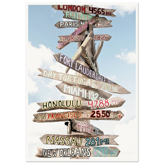 Beach Direction Sign Post Poster A1 (59.4 x 84.1 cm) Border