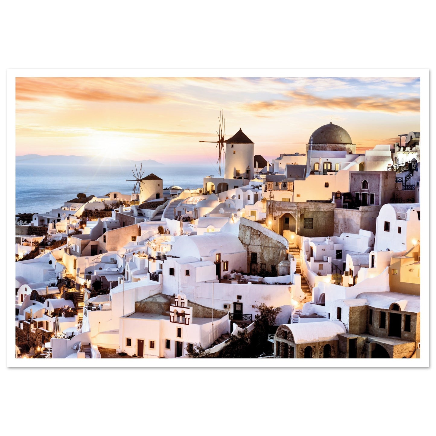 Sunset on Mykonos, Greece Poster A2 (42 x 59.4 cm) Border